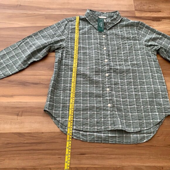 L.L. Bean Seersucker Shirt Long Sleeve Button Sage Green Small Petite Plaid New - Picture 4 of 11